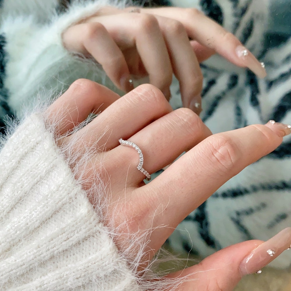 Wave Half Pave Stacker Ring