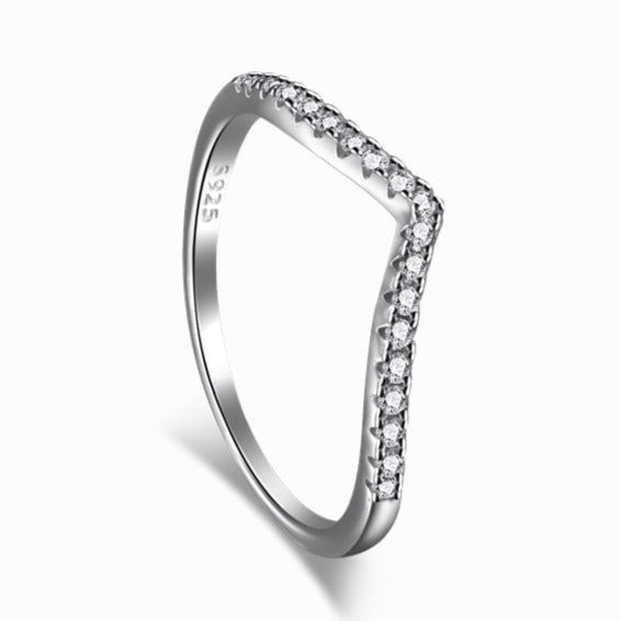 MONE Minimalistic V Silver Stacker Band Ring